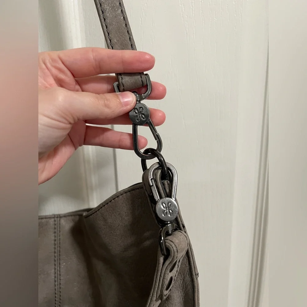 HOBO Pier Leather Gray Titanium Shoulder Bag - Picture 8 of 13